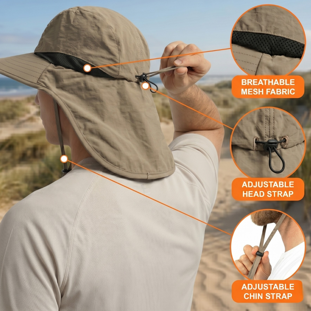Cappello da sole a tesa larga con protezione per il collo