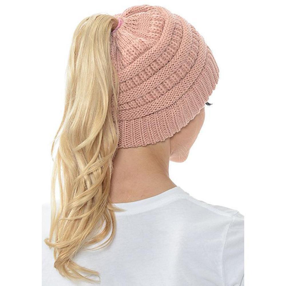 Cappello invernale da donna in maglia con foro per coda di cavallo – Morbido e casual