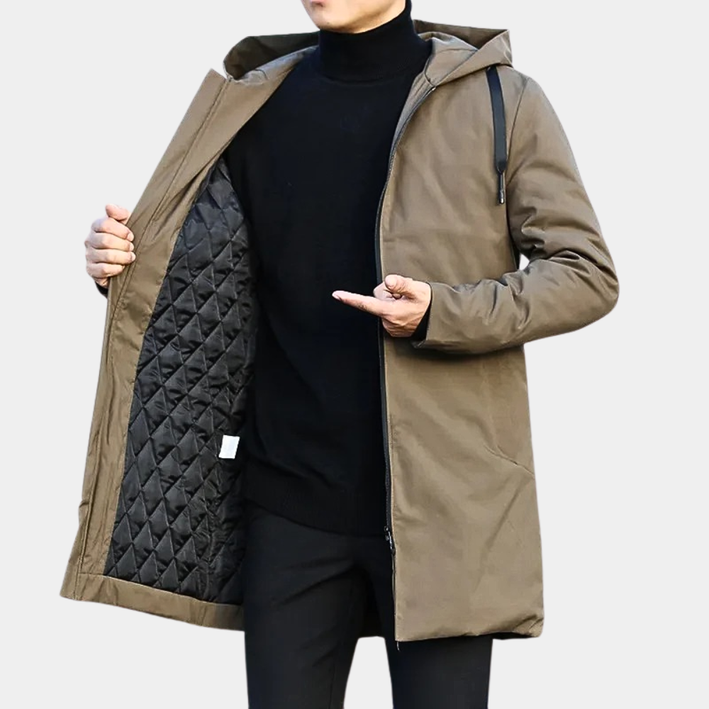 Cappotto corto da uomo trapuntato con cappuccio