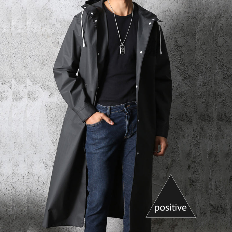 Cappotto impermeabile lungo da uomo con cappuccio