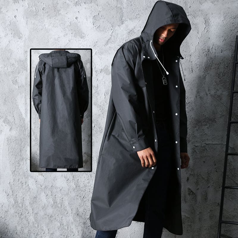 Cappotto impermeabile lungo da uomo con cappuccio