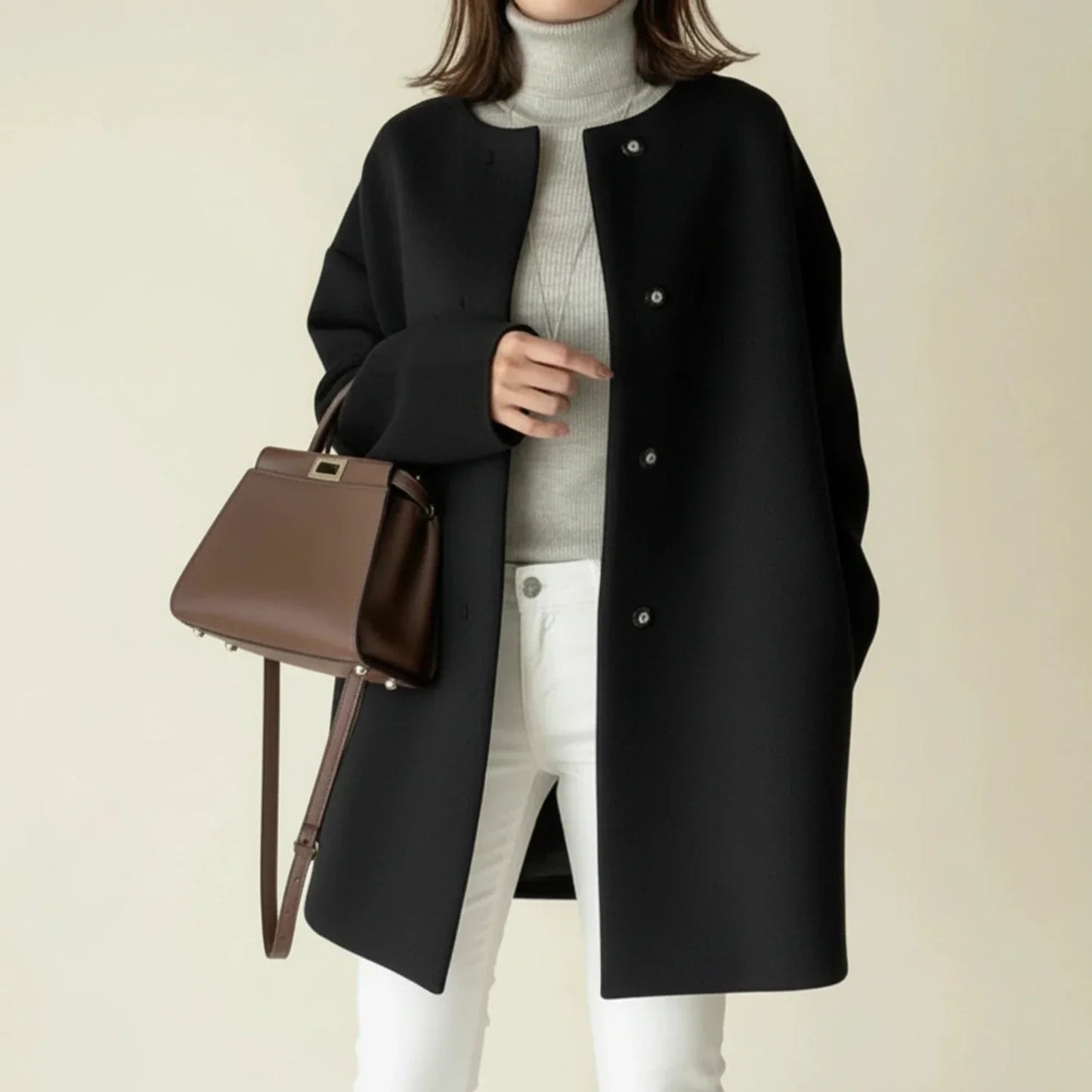 Cappotto Invernale Minimalista da Donna Senza Colletto