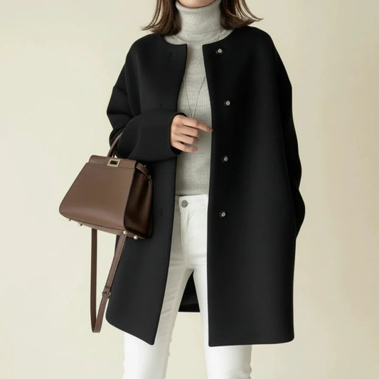 Cappotto Invernale Minimalista da Donna Senza Colletto