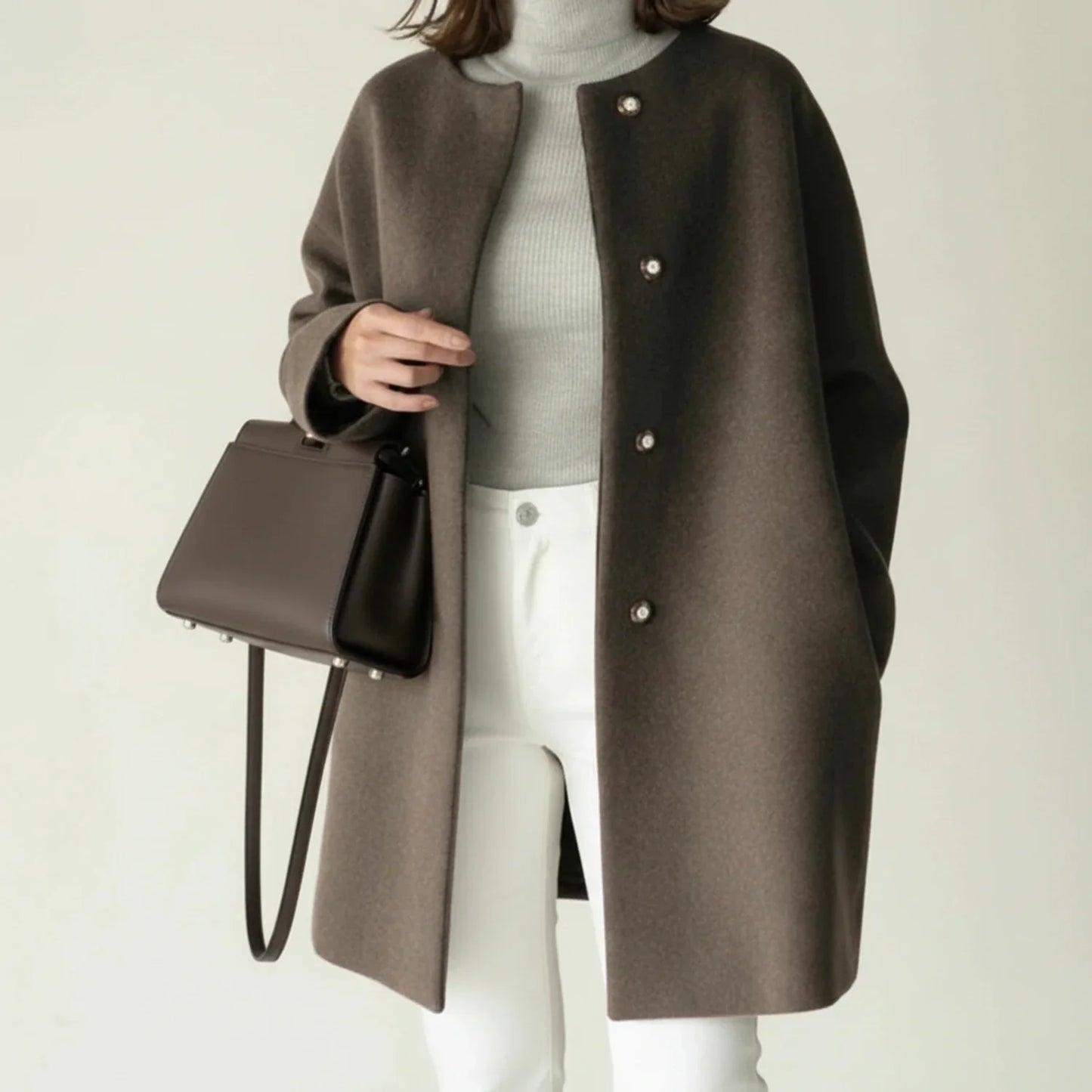Cappotto Invernale Minimalista da Donna Senza Colletto