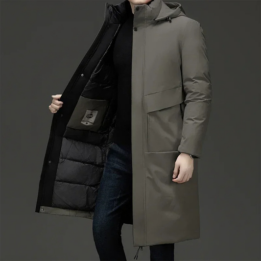 Cappotto lungo da uomo con cappuccio