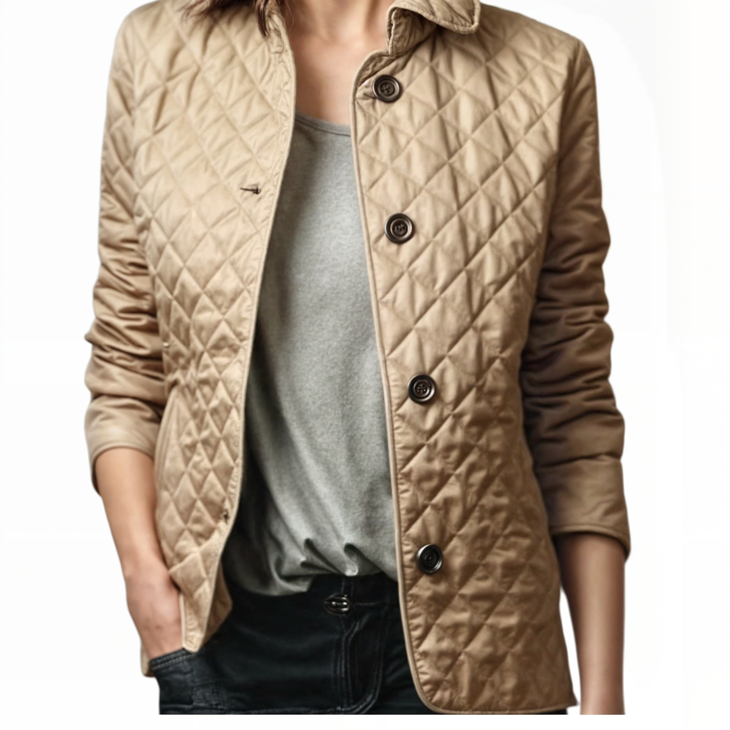Cappotto trapuntato da donna con colletto