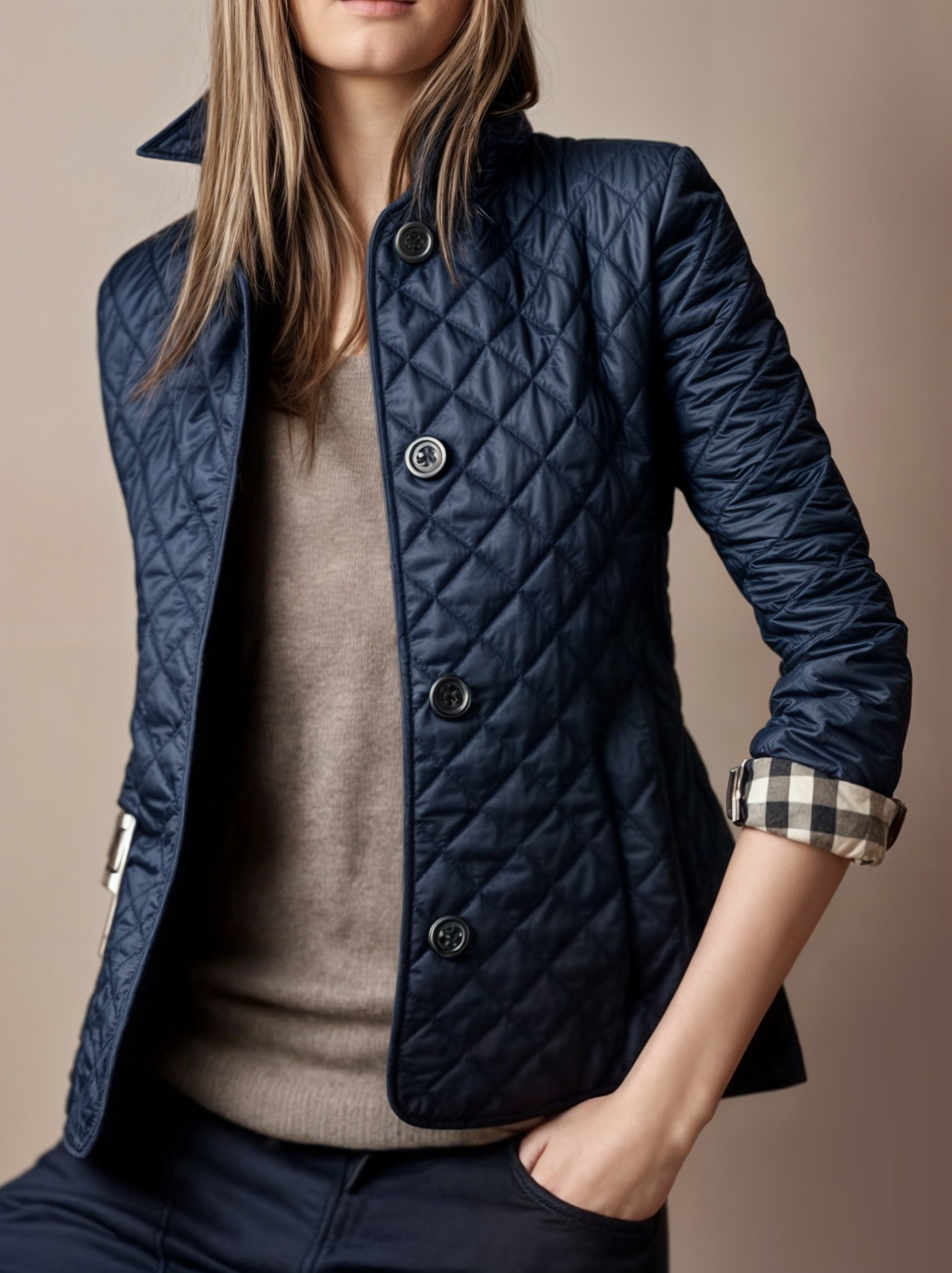 Cappotto trapuntato da donna con colletto