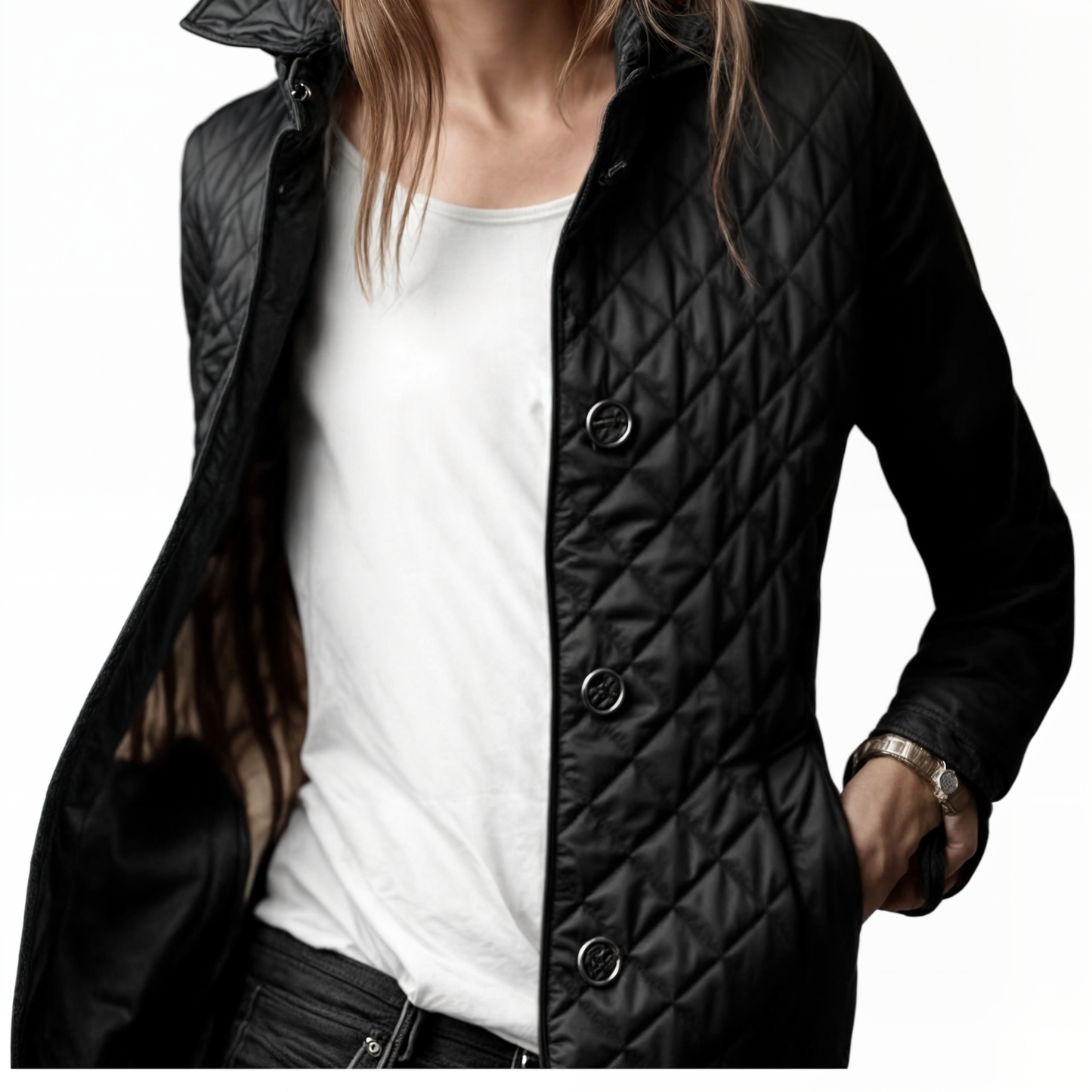 Cappotto trapuntato da donna con colletto