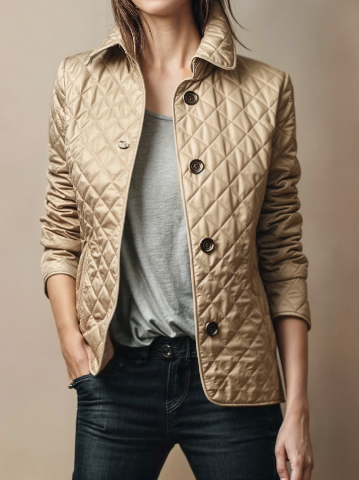 Cappotto trapuntato da donna con colletto