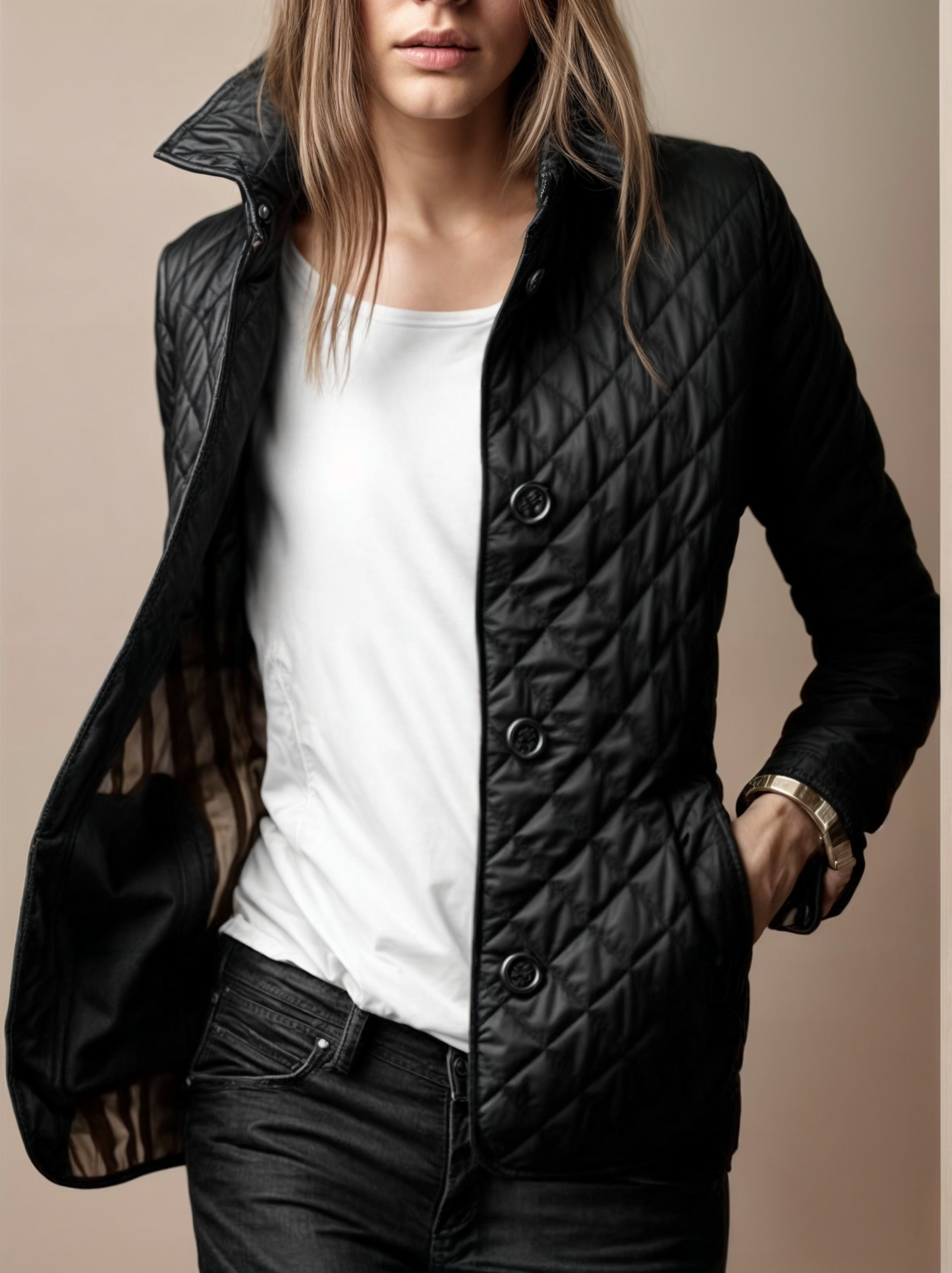 Cappotto trapuntato da donna con colletto