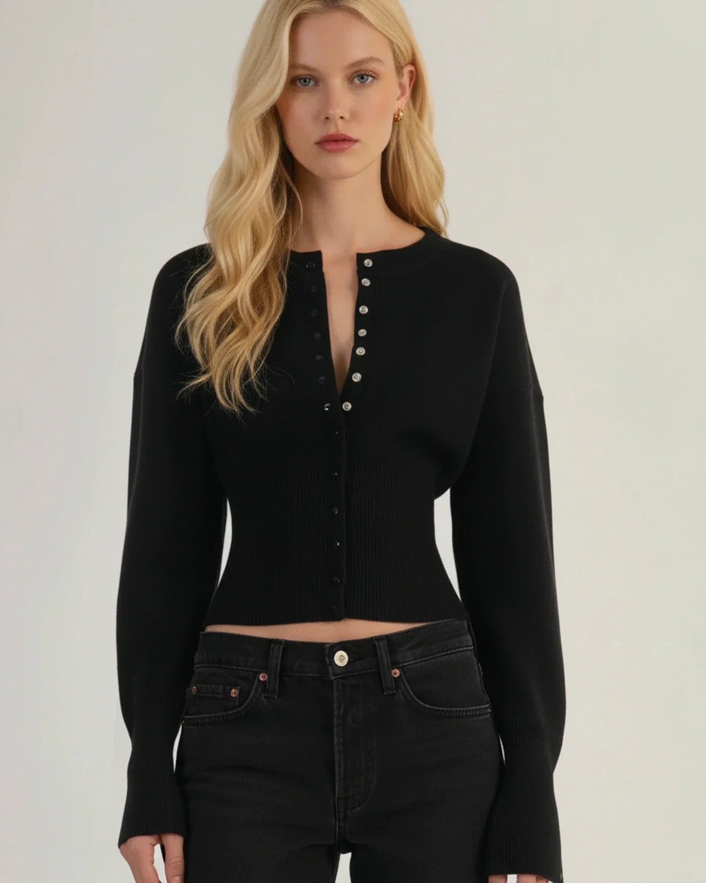Cardigan corto cropped da donna a maniche lunghe