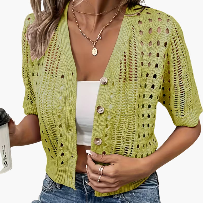Cardigan da donna lavorato a traforo a maniche corte