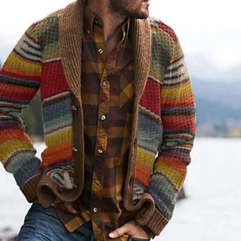 Cardigan da Uomo a Righe con Collo a Scialle