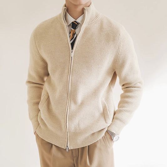 Cardigan da uomo in maglia a coste con zip integrale