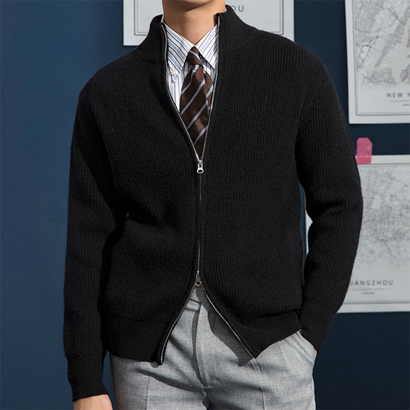 Cardigan da uomo in maglia a coste con zip integrale