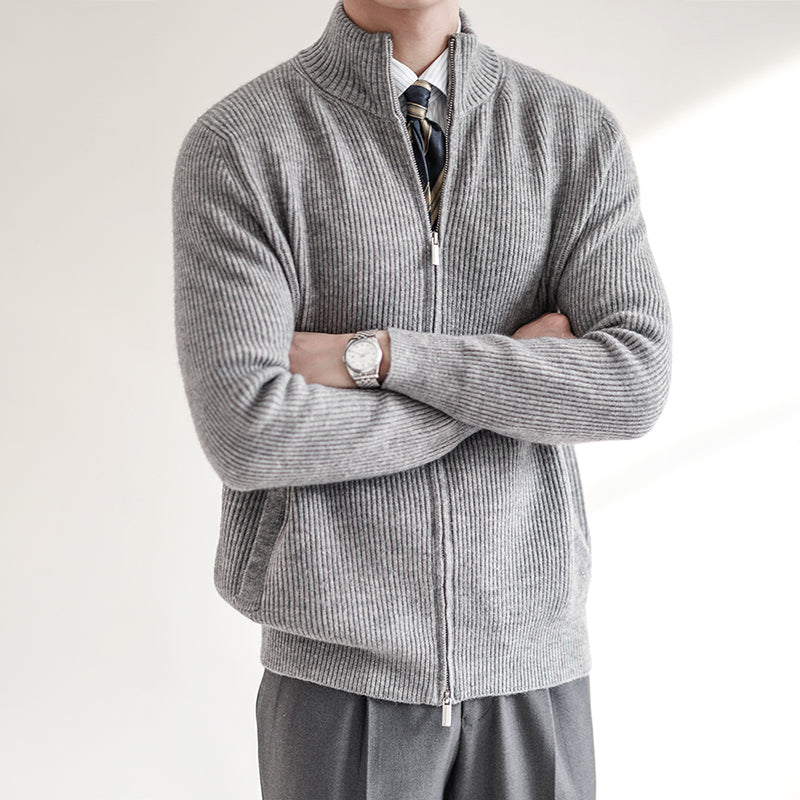 Cardigan da uomo in maglia a coste con zip integrale