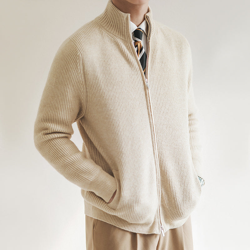 Cardigan da uomo in maglia a coste con zip integrale