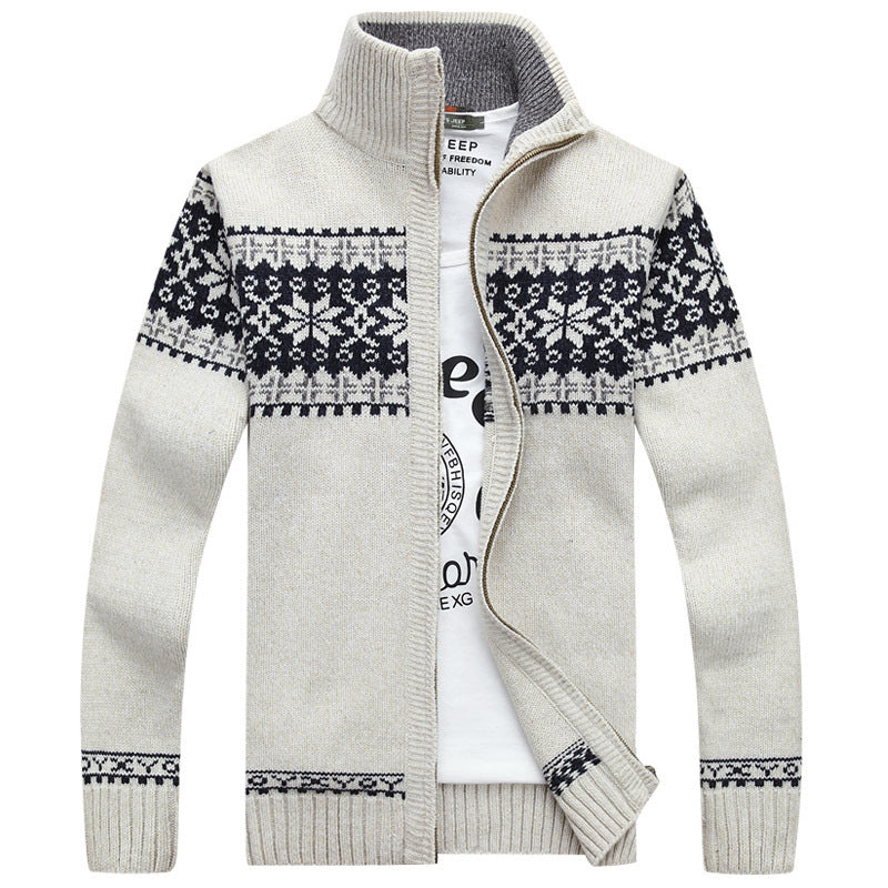 Cardigan in Maglia Norvegese da Uomo con Zip, Collo Alto e Motivo Tradizionale