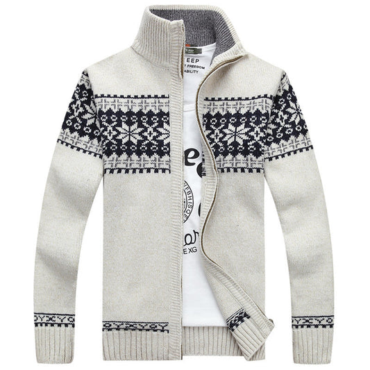 Cardigan in Maglia Norvegese da Uomo con Zip, Collo Alto e Motivo Tradizionale