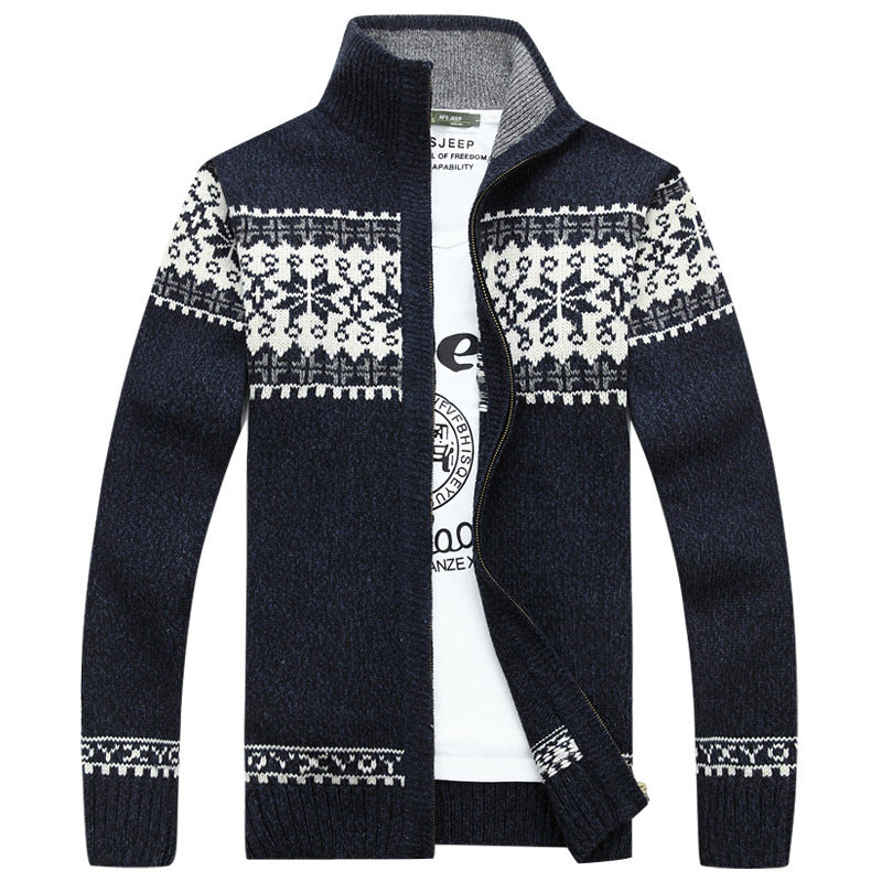Cardigan in Maglia Norvegese da Uomo con Zip, Collo Alto e Motivo Tradizionale