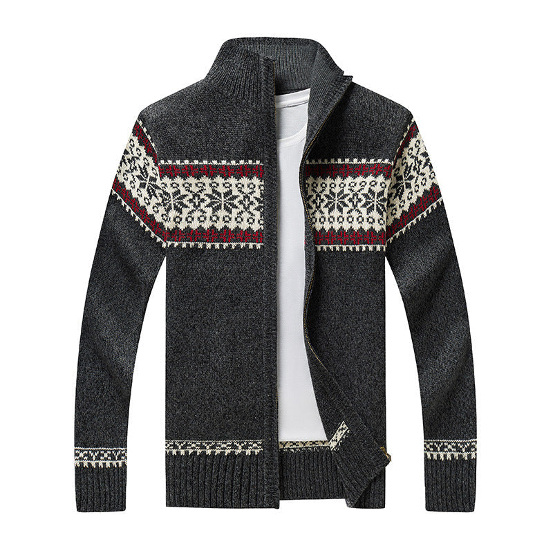 Cardigan in Maglia Norvegese da Uomo con Zip, Collo Alto e Motivo Tradizionale