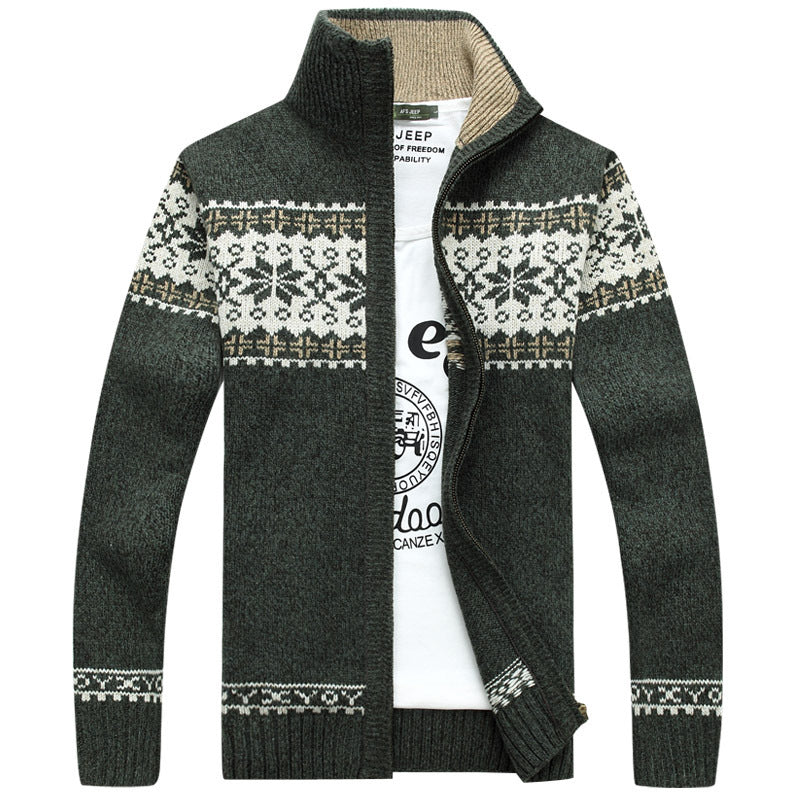 Cardigan in Maglia Norvegese da Uomo con Zip, Collo Alto e Motivo Tradizionale