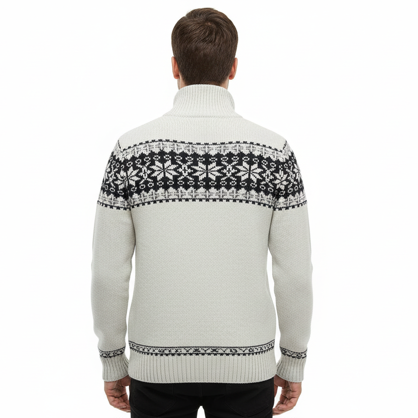 Cardigan in Maglia Norvegese da Uomo con Zip, Collo Alto e Motivo Tradizionale