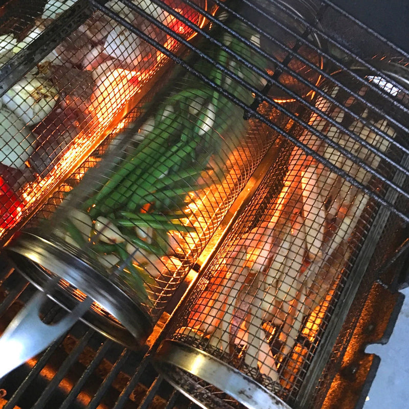 Cestello per Griglia BBQ | Rotazione a 360° | Calore Uniforme | In Acciaio Inox