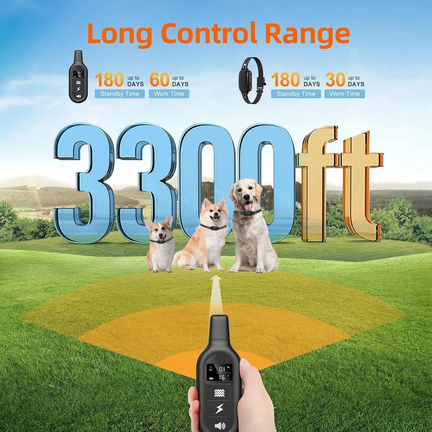 Collare elettronico da addestramento per cani, impermeabile e ricaricabile, 1000 m