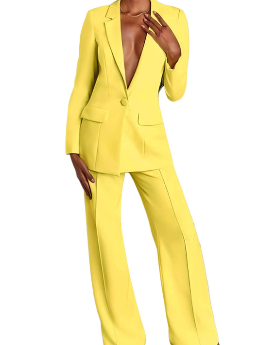 Completo 2 pezzi da donna con blazer business formale e pantaloni a gamba larga