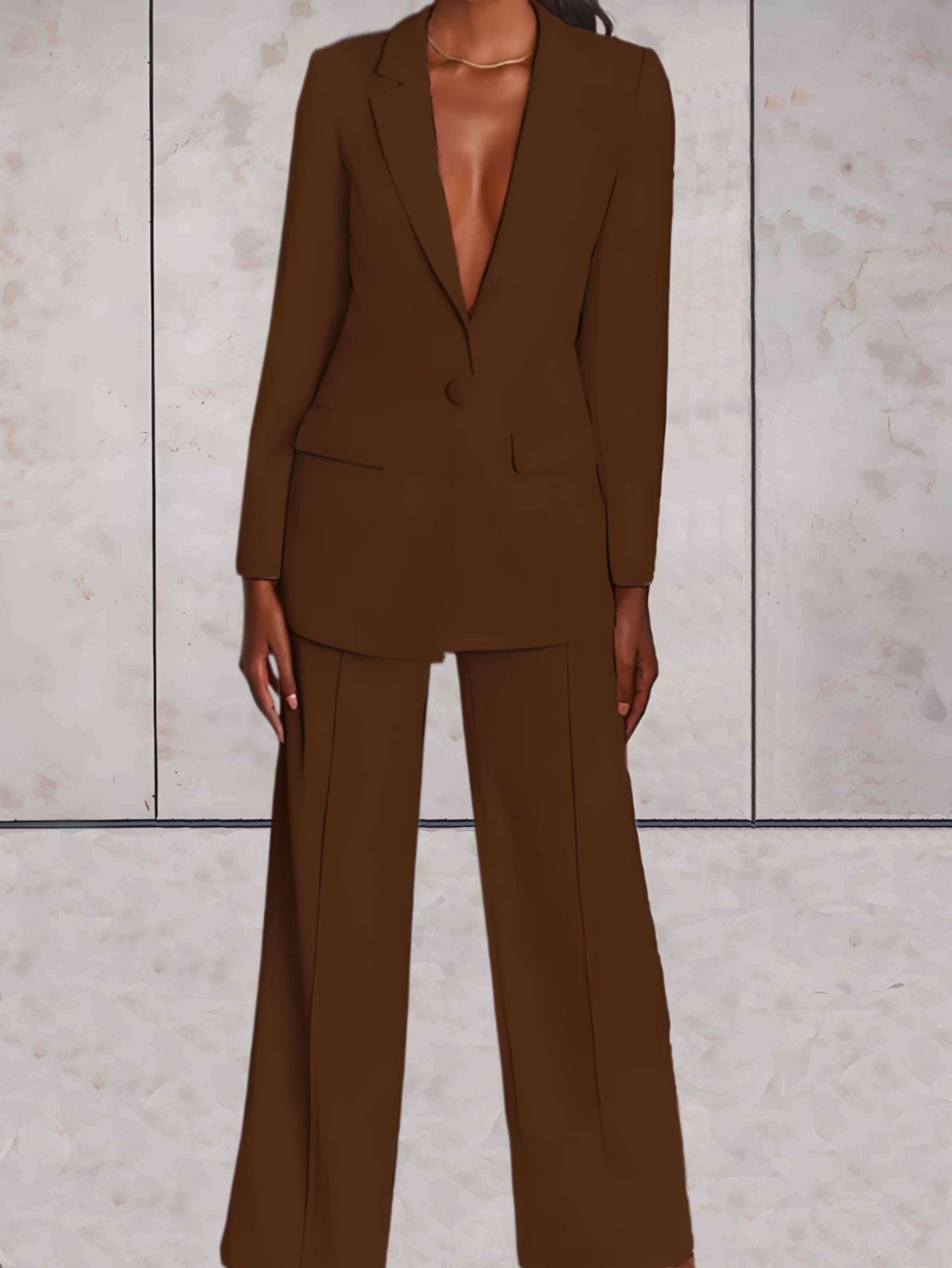 Completo 2 pezzi da donna con blazer business formale e pantaloni a gamba larga