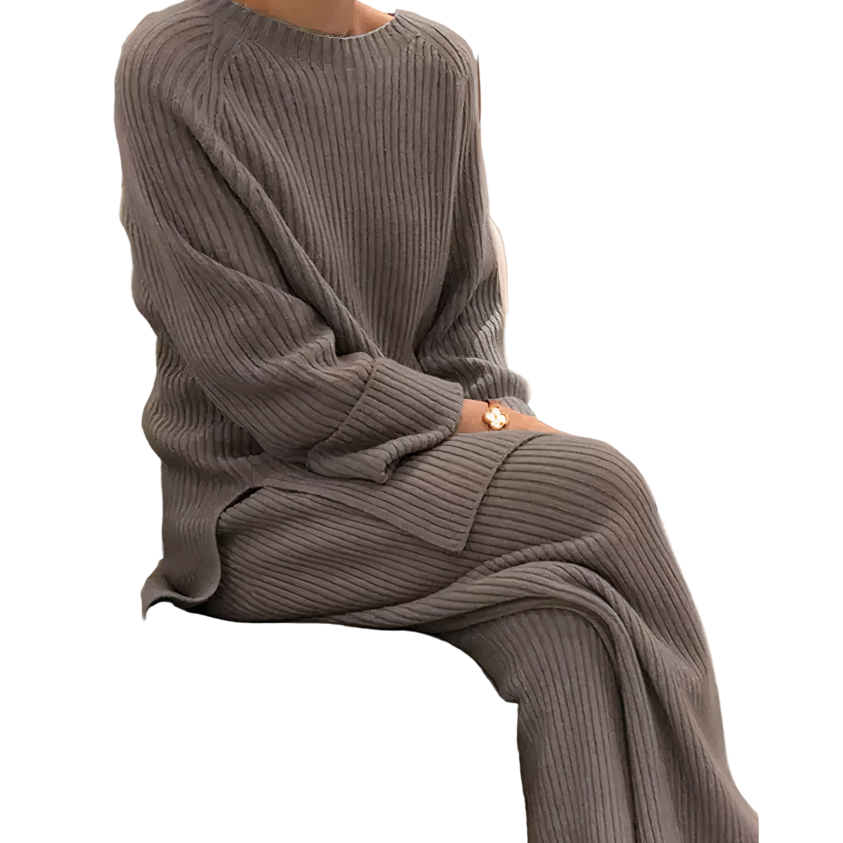 Completo casual da donna con maglione in maglia e pantaloni
