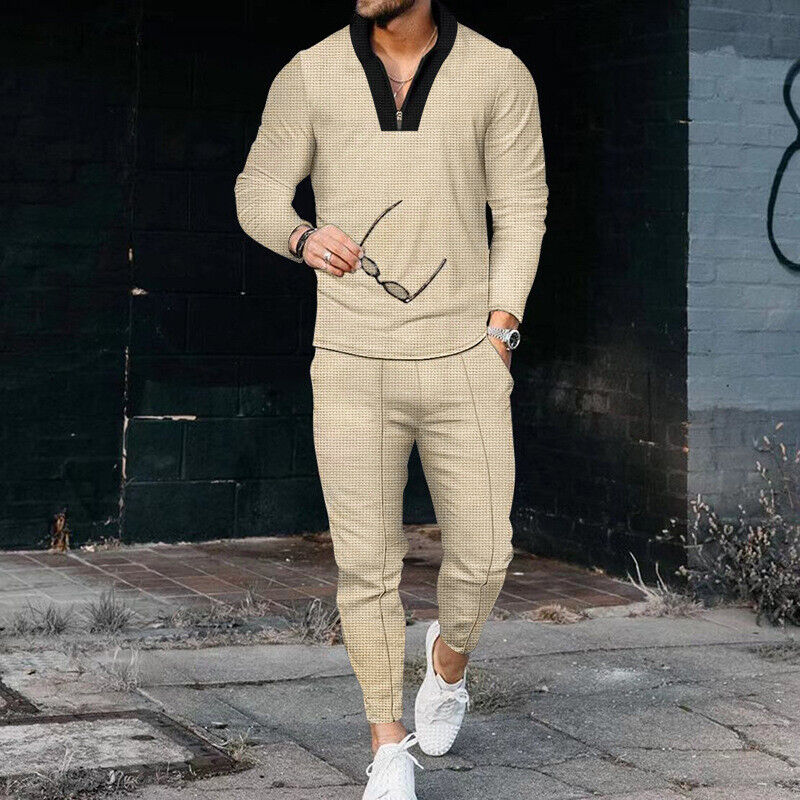 Completo Casual Due Pezzi con Maglia con Zip e Pantaloni