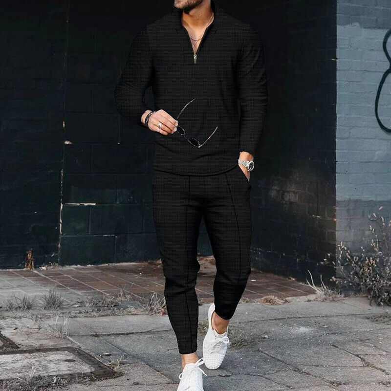 Completo Casual Due Pezzi con Maglia con Zip e Pantaloni