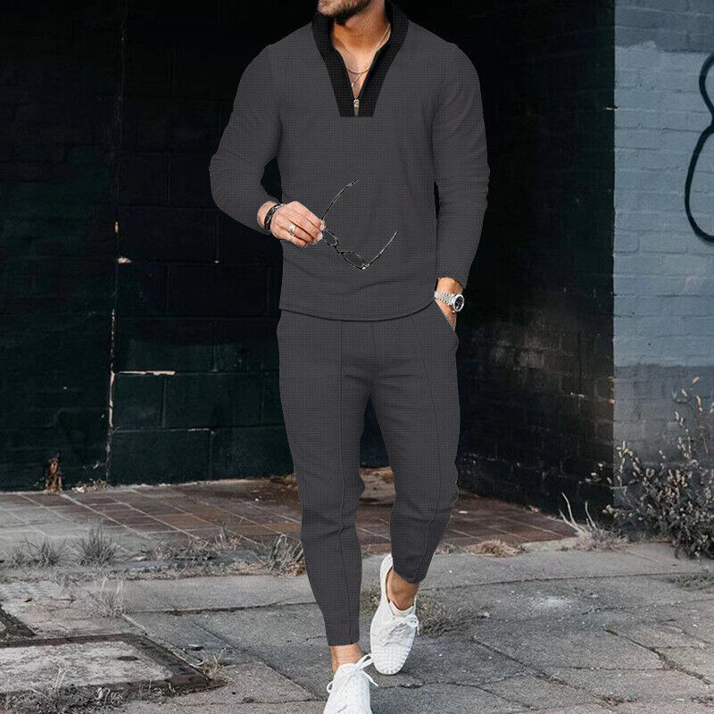 Completo Casual Due Pezzi con Maglia con Zip e Pantaloni