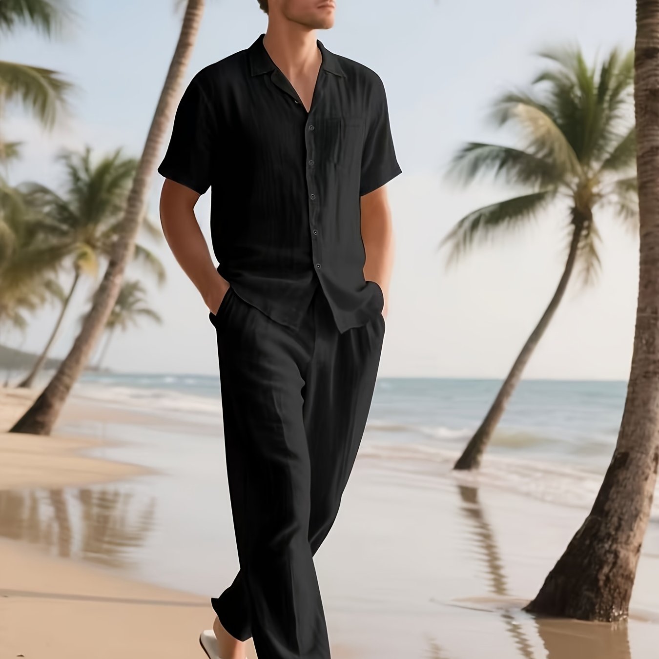 Completo Casual in Lino da Uomo – Comodo e Traspirante con Pantaloni Lunghi e Maniche Corte