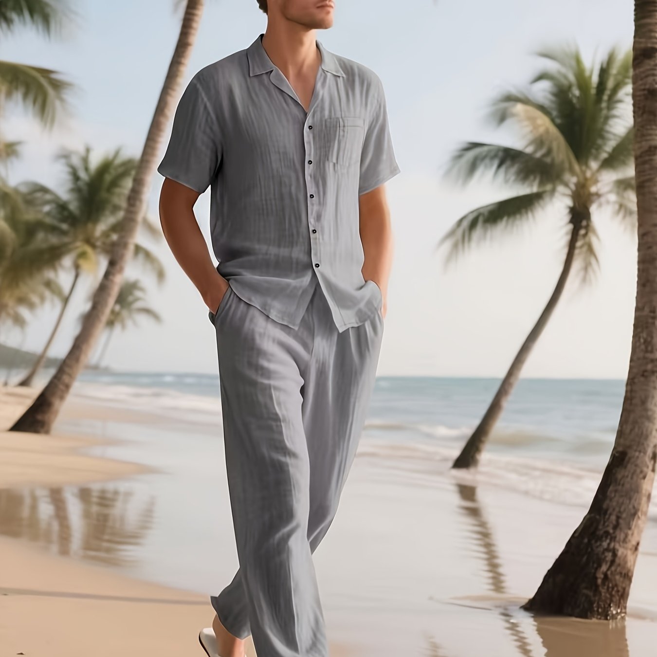 Completo Casual in Lino da Uomo – Comodo e Traspirante con Pantaloni Lunghi e Maniche Corte