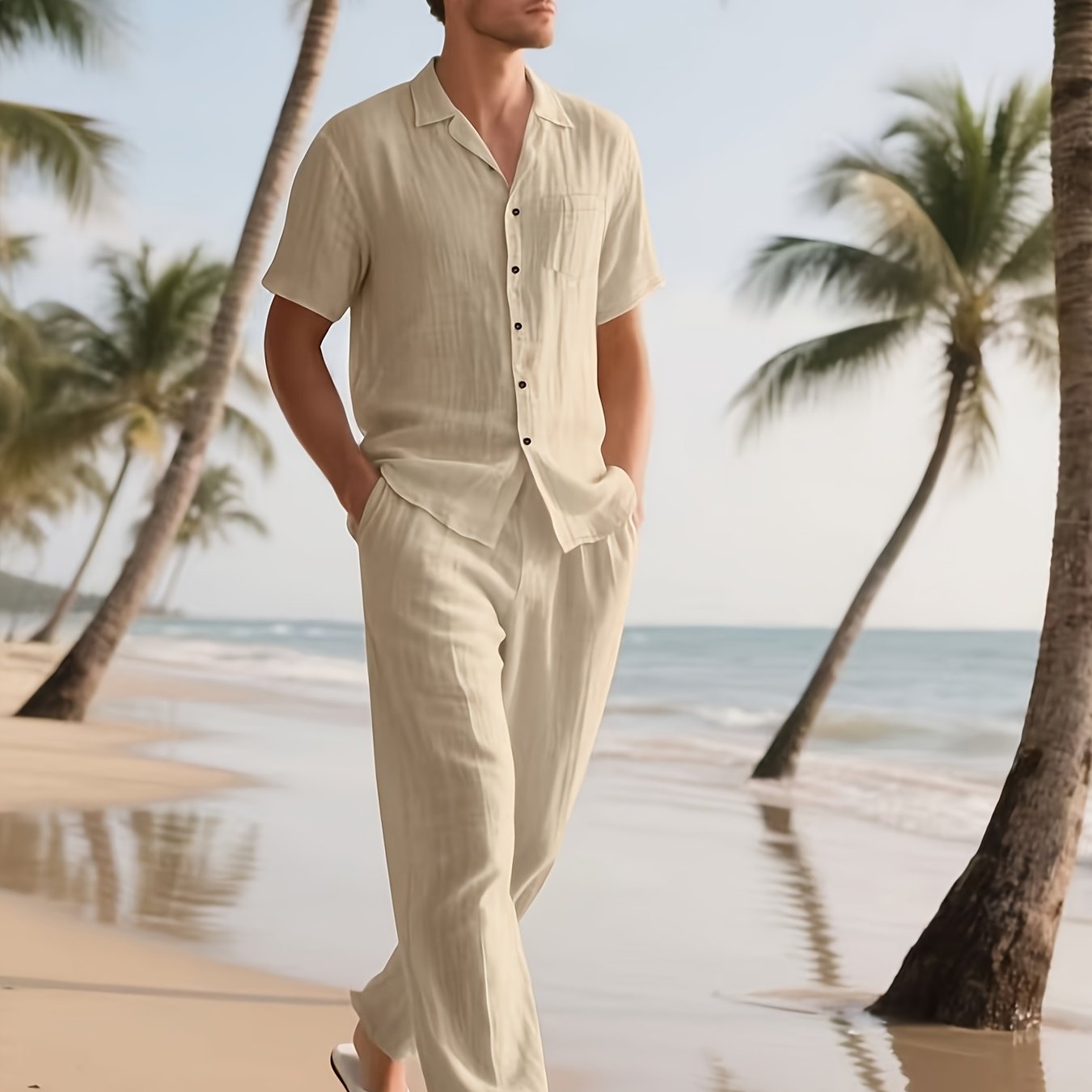 Completo Casual in Lino da Uomo – Comodo e Traspirante con Pantaloni Lunghi e Maniche Corte