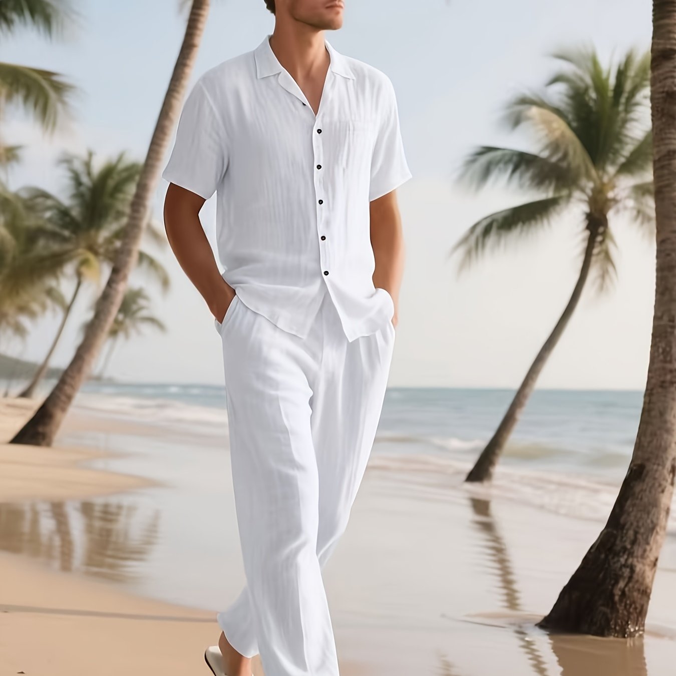 Completo Casual in Lino da Uomo – Comodo e Traspirante con Pantaloni Lunghi e Maniche Corte