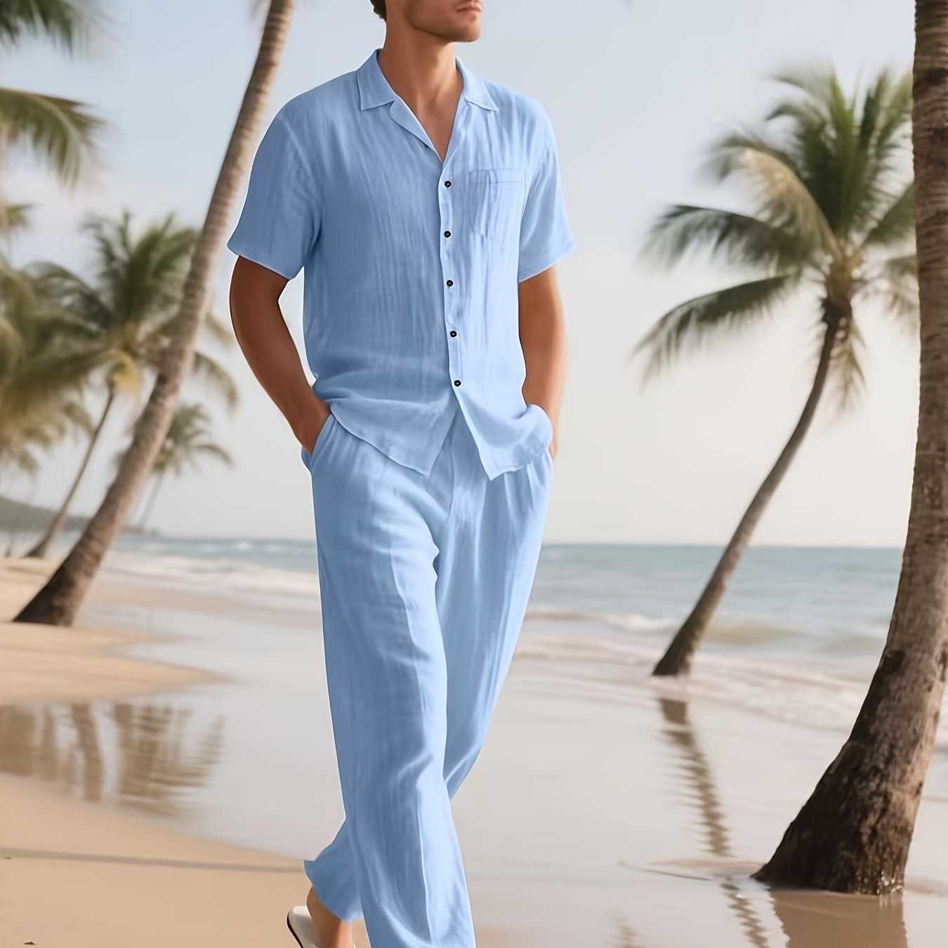 Completo Casual in Lino da Uomo – Comodo e Traspirante con Pantaloni Lunghi e Maniche Corte