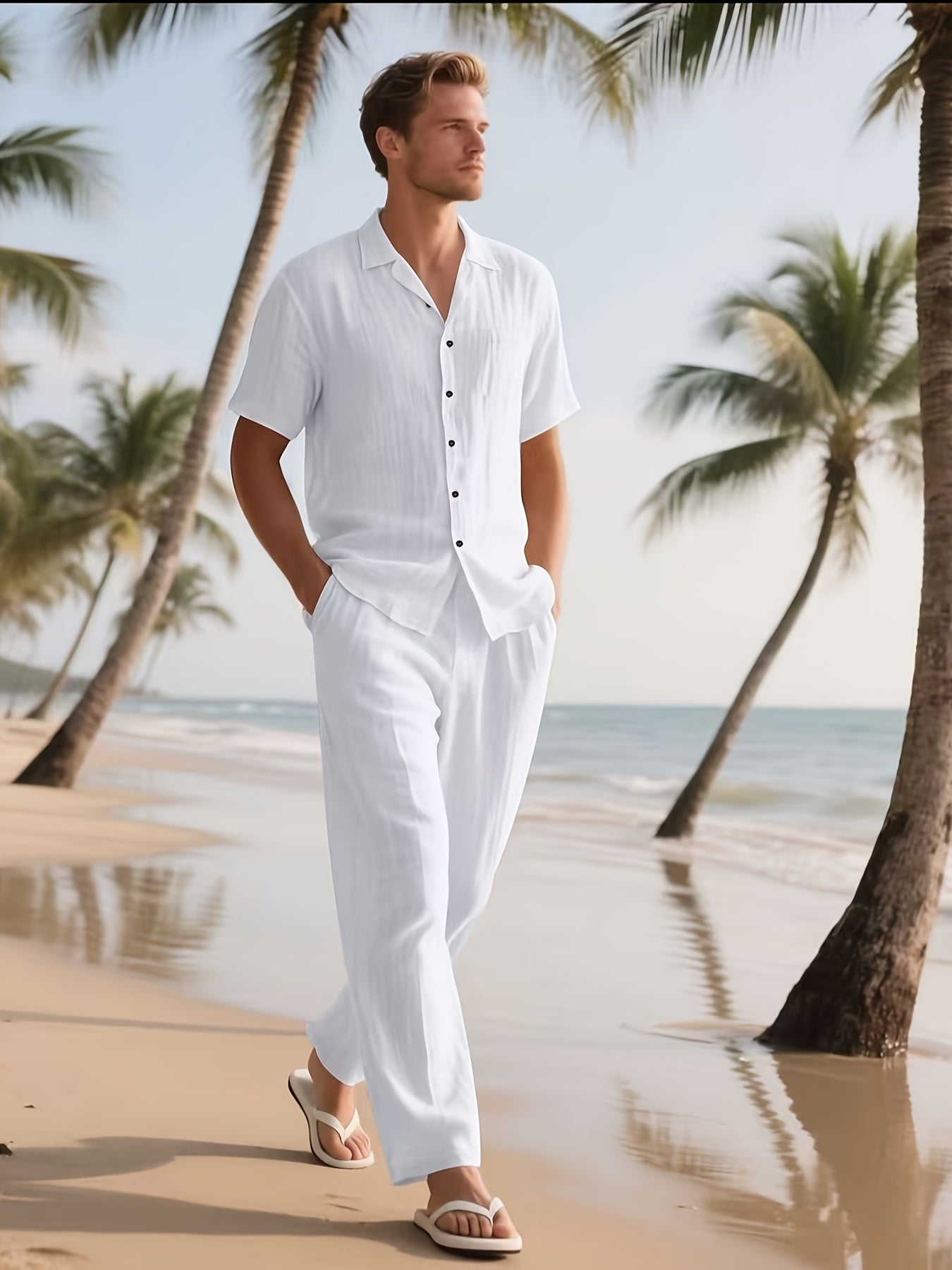 Completo Casual in Lino da Uomo – Comodo e Traspirante con Pantaloni Lunghi e Maniche Corte