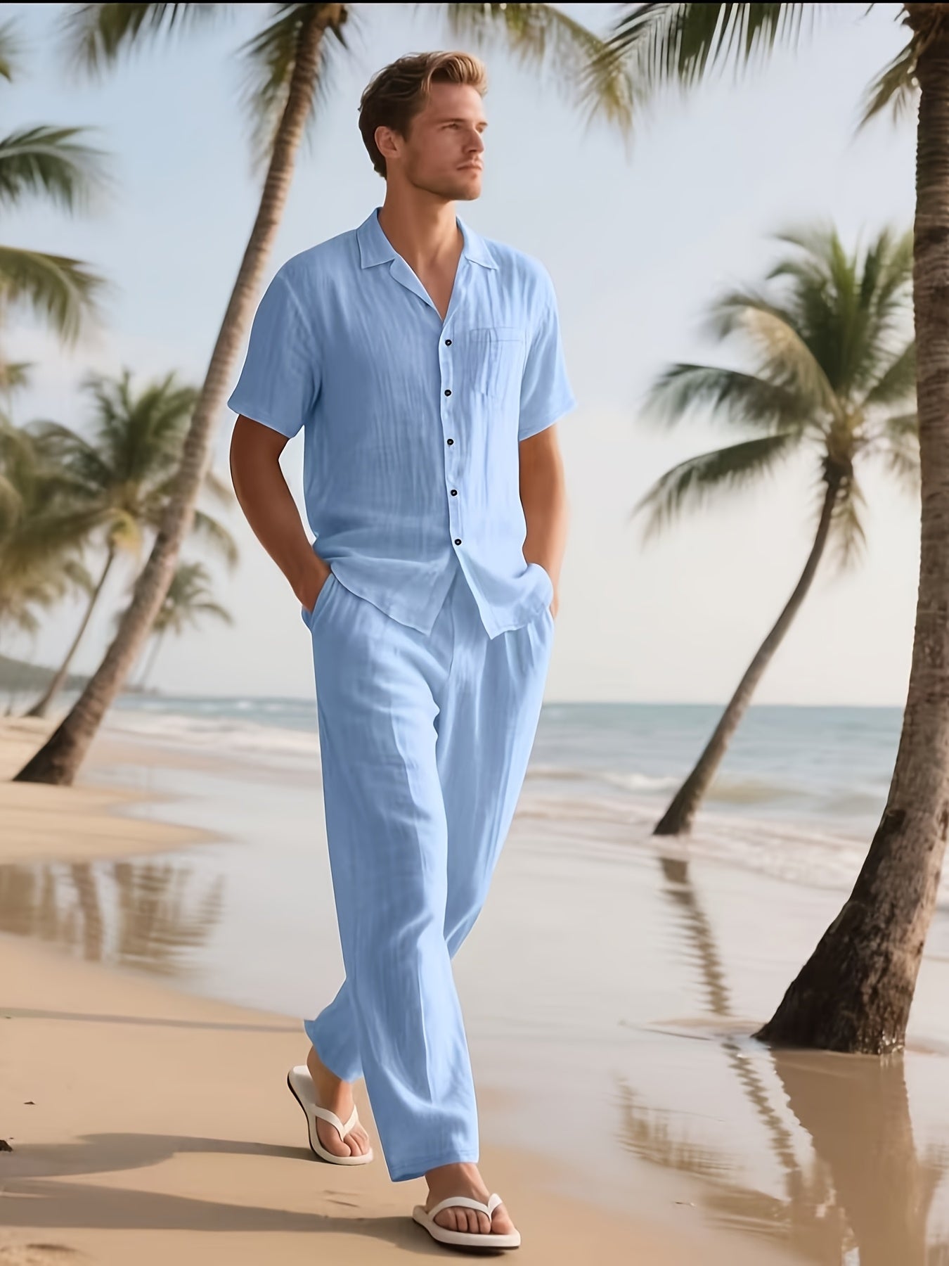 Completo Casual in Lino da Uomo – Comodo e Traspirante con Pantaloni Lunghi e Maniche Corte
