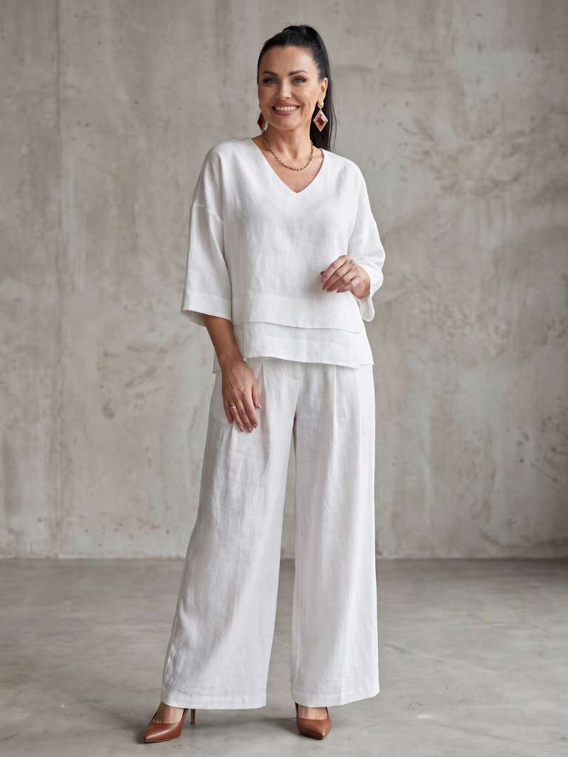 Completo da donna a strati con pantaloni a gamba larga