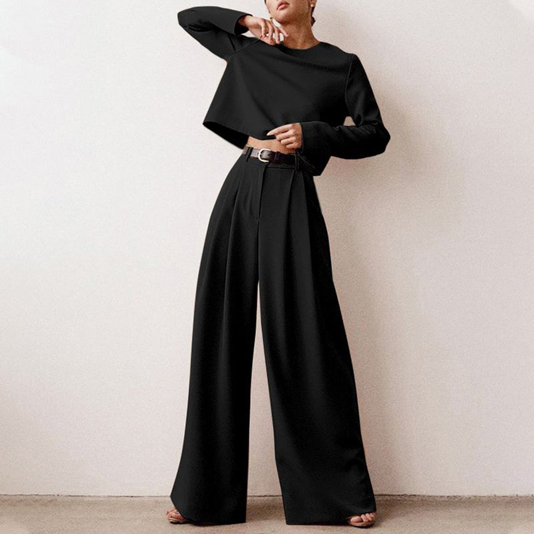 Completo da donna due pezzi con crop top a maniche lunghe