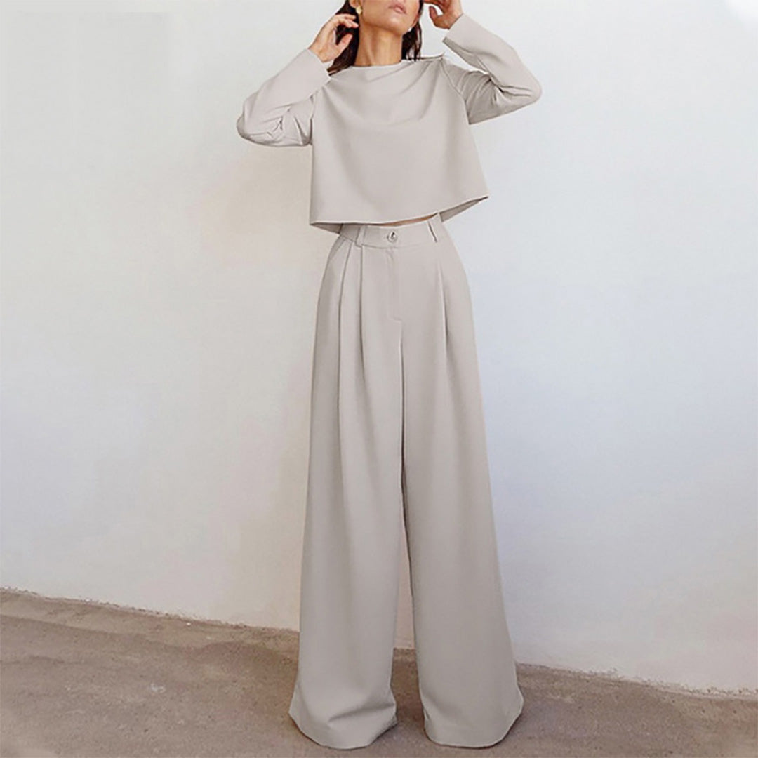 Completo da donna due pezzi con crop top a maniche lunghe