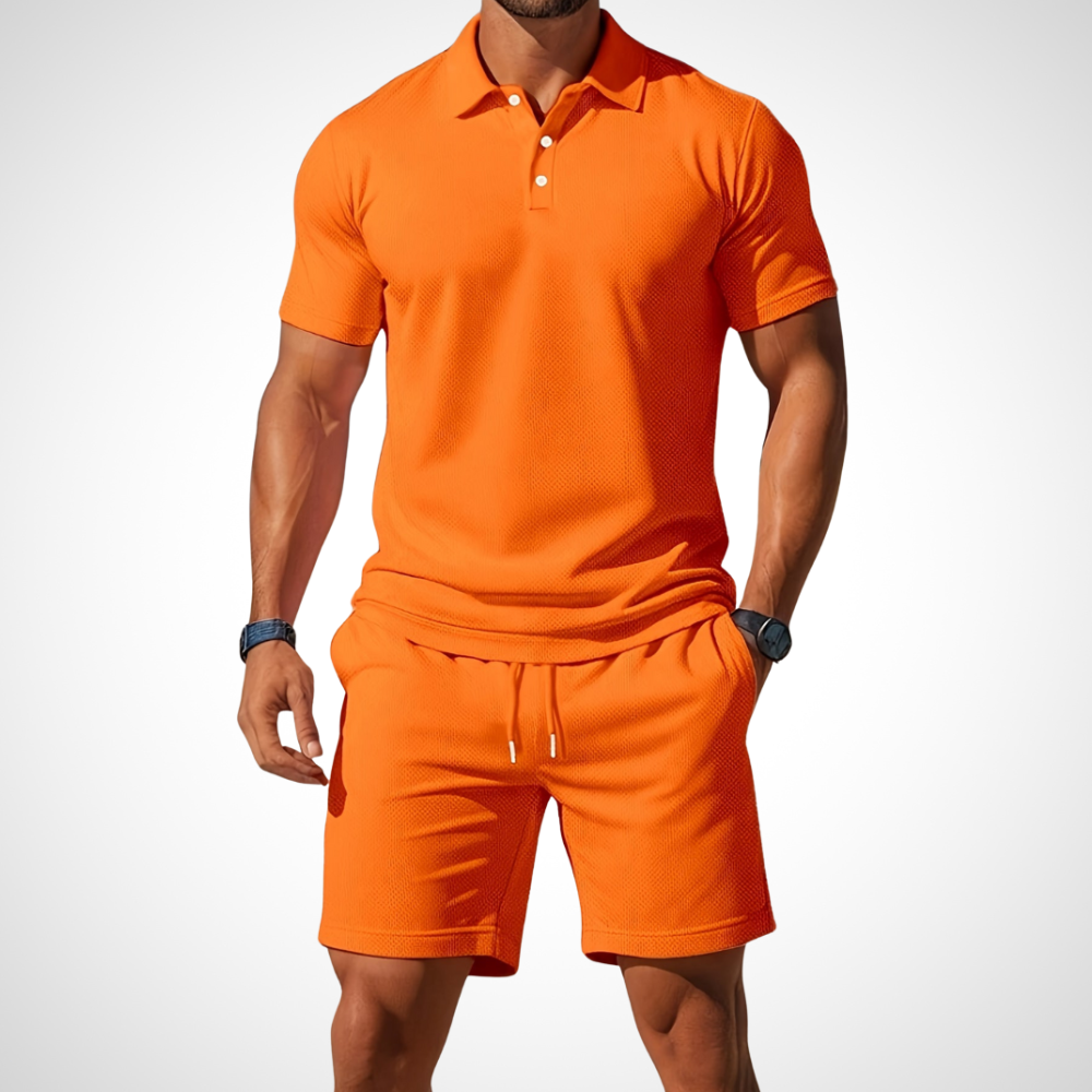 Completo da Uomo con T-Shirt Polo e Pantaloncini in Cotone per un Look Estivo