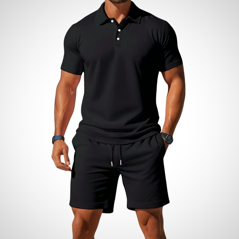 Completo da Uomo con T-Shirt Polo e Pantaloncini in Cotone per un Look Estivo