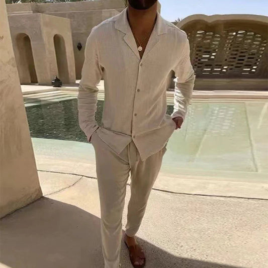 Completo da Uomo Due Pezzi a Maniche Lunghe con Colletto e Scollo a V | Pantaloni a Gamba Diritta
