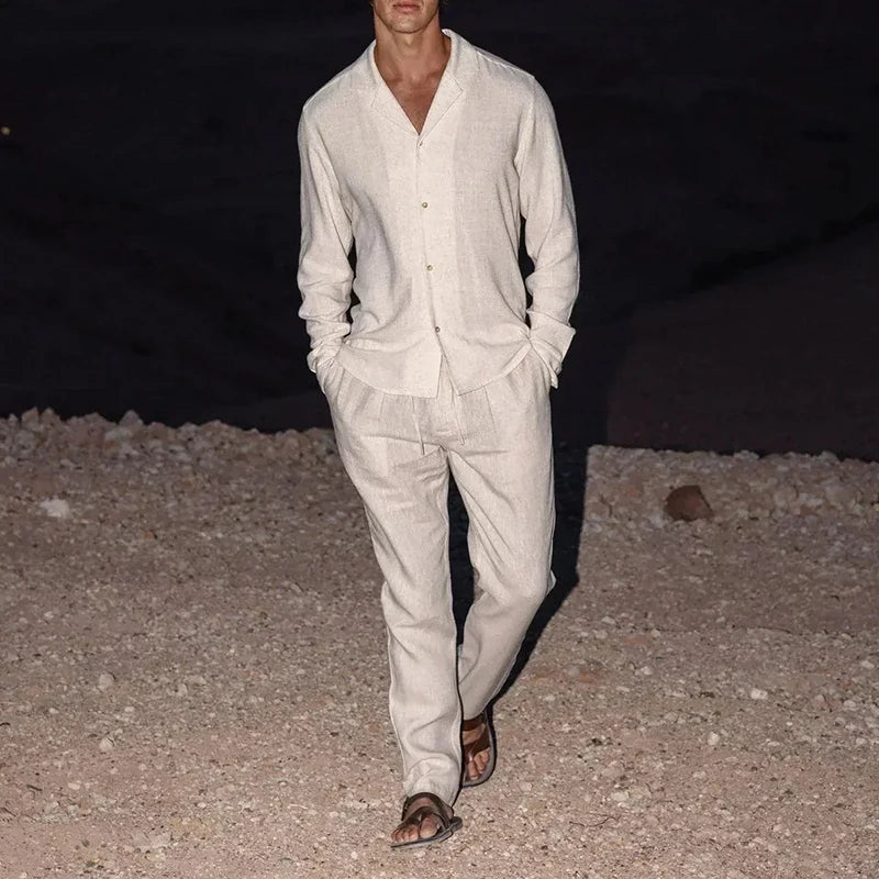 Completo da Uomo Due Pezzi a Maniche Lunghe con Colletto e Scollo a V | Pantaloni a Gamba Diritta