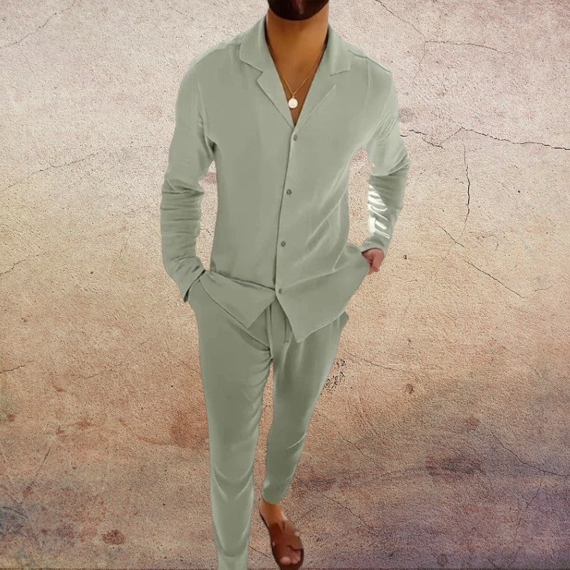 Completo da Uomo Due Pezzi a Maniche Lunghe con Colletto e Scollo a V | Pantaloni a Gamba Diritta